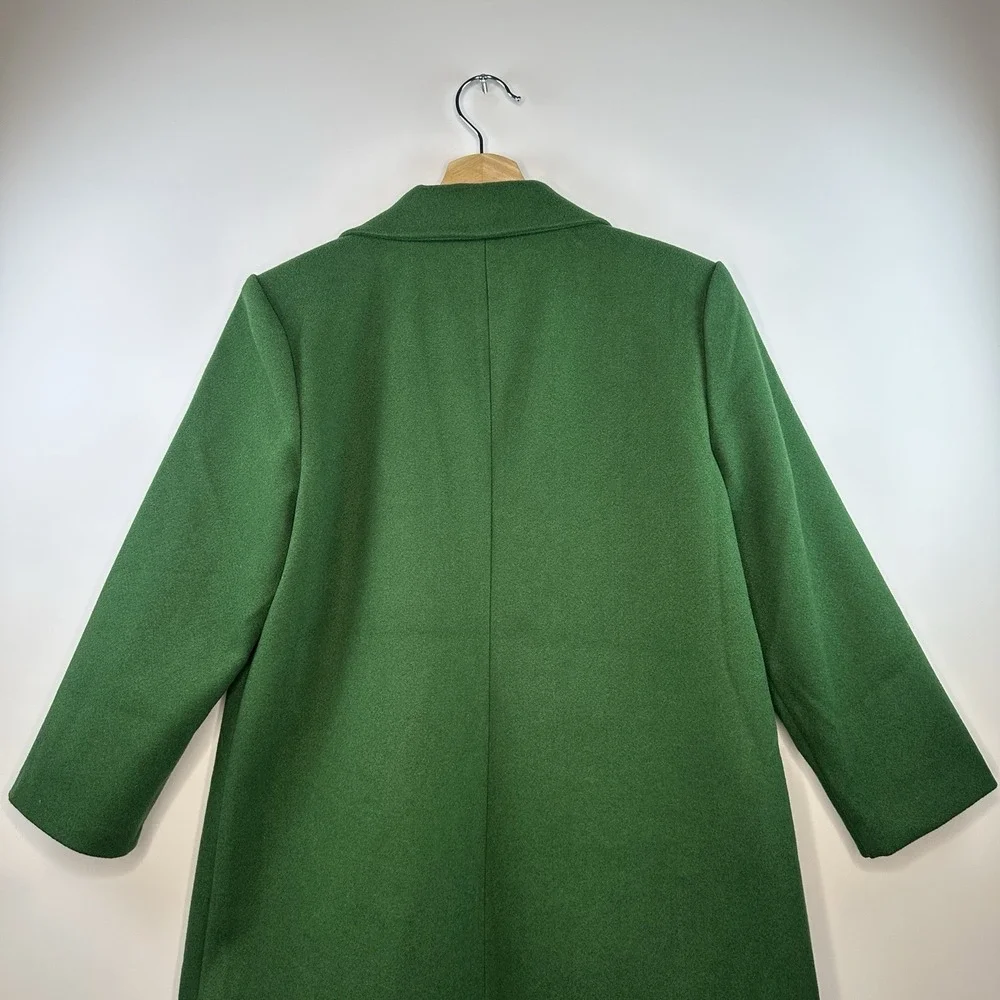 NYCC Womens Open Front Green Overcoat Crepe 3/4 Sleeve Pockets Small NEW